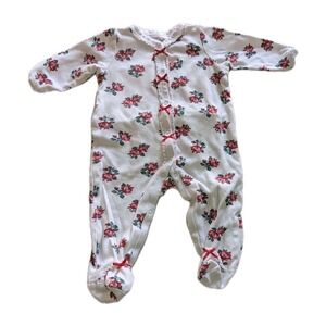 Little Me Baby Girl One Piece Christmas Holiday Red Rose Floral Ruffle White 6M